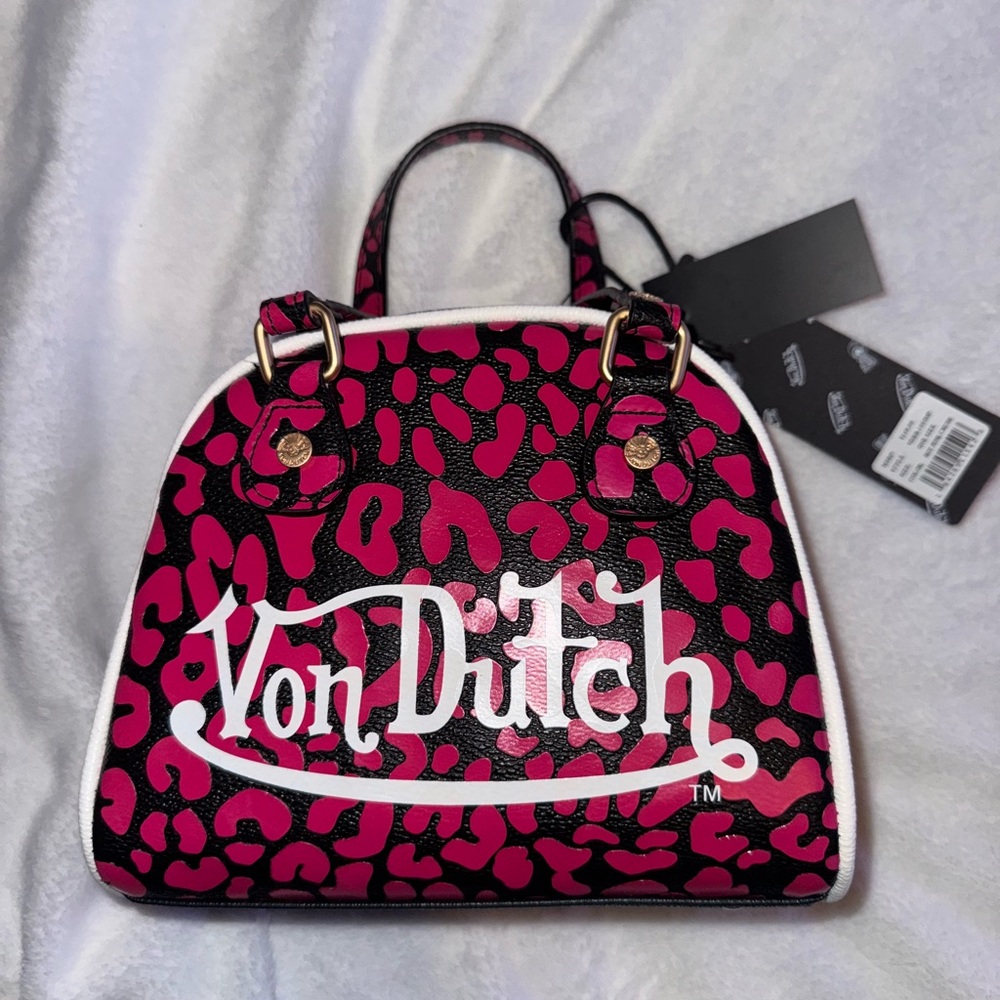 Von Dutch Pink and Black Leopard Satchel